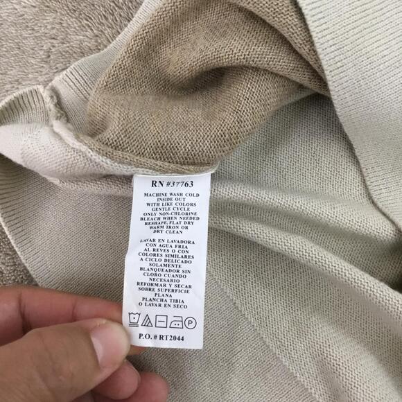 PERRY ELLIS Beige Tan Squares on Front Long Sleeve Crewneck Cotton Sweater Sz L - Picture 6 of 6